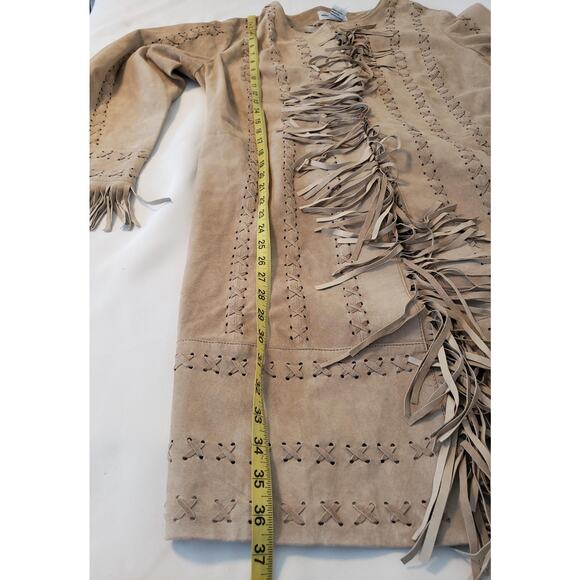 Newport News Tan Genuine Suede Fringe Coat Jacket Duster Western Boho sz 1X - Picture 12 of 16